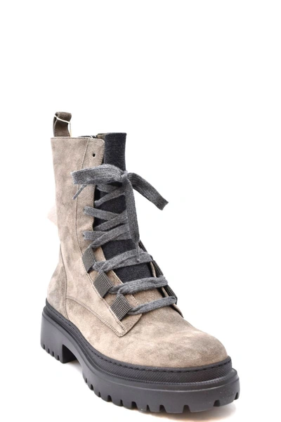 Brunello Cucinelli Ankle Boot With Chunky Sole And Pull Tab In Taupe