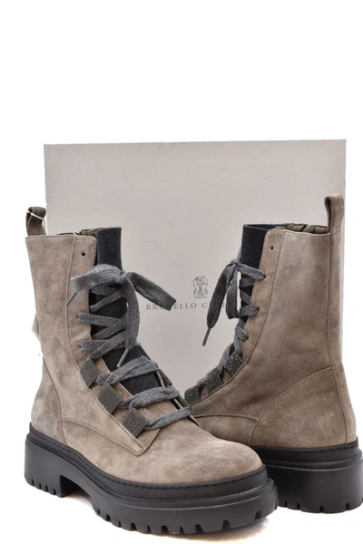 Brunello Cucinelli Ankle Boot With Chunky Sole And Pull Tab In Taupe