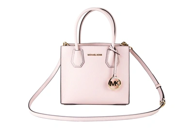 Shop Michael Kors Mercer Medium Leather Messenger Crossbody Handbag (powder Blush Women's Solid) In Pink