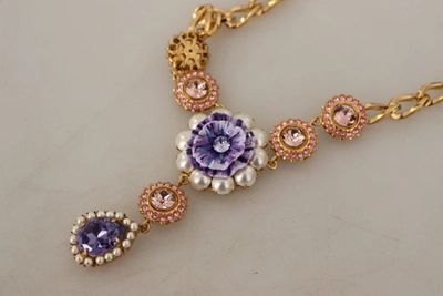 Shop Dolce & Gabbana Gold Brass Crystal Purple Pink Pearl Pendants Women's Necklace