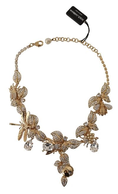 Shop Dolce & Gabbana Gold Brass Floral Sicily Crystal Statement Women's Necklace