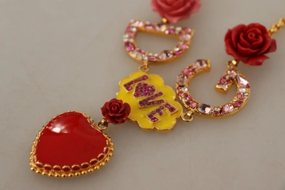 Shop Dolce & Gabbana Gold Rose Love Crystal Charm Chain Women's Necklace