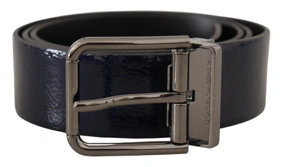 Shop Dolce & Gabbana Blue Patent Leather Vernice Silver Logo Buckle Men's Belt