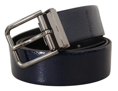 Shop Dolce & Gabbana Blue Patent Leather Vernice Silver Logo Buckle Men's Belt
