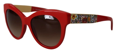 Shop Dolce & Gabbana Red Cat Eye Lens Floral Arm Shades Dg4215 Women's Sunglasses