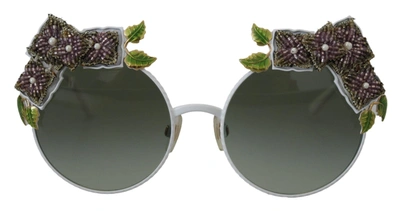 Shop Dolce & Gabbana Gold Floral Embellished Metal Frame Round Dg2186 Women's Sunglasses