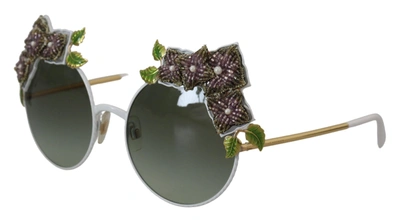 Shop Dolce & Gabbana Gold Floral Embellished Metal Frame Round Dg2186 Women's Sunglasses