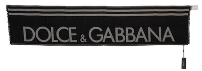 Shop Dolce & Gabbana Black Gray Cotton Modal Jacquard Logo Wrap Men's Scarf In Black And Gray