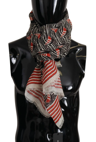 Shop Dolce & Gabbana Black Red Linen Sailboat Stripe Print Shawl Men's Scarf