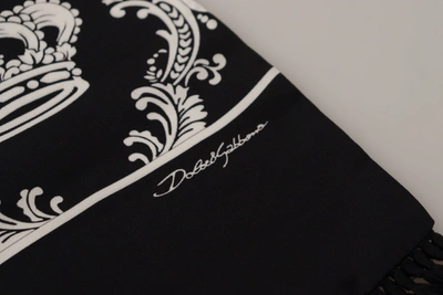 Shop Dolce & Gabbana Black Silk Royal Crown Print Logo Shawl Fringe Men's Scarf