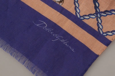 Shop Dolce & Gabbana Blue Linen Seashell Pattern Mens Wrap Shawl Men's Scarf In Multicolor