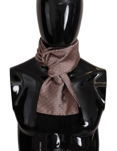 Shop Dolce & Gabbana Light Pink Silk Check Print Neck Wrap Fringes Men's Scarf