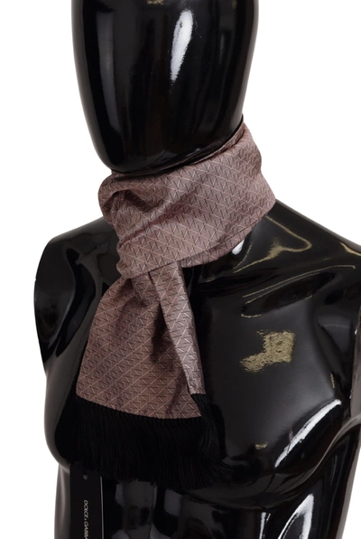 Shop Dolce & Gabbana Light Pink Silk Check Print Neck Wrap Fringes Men's Scarf