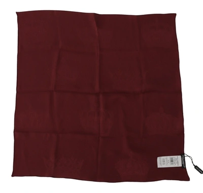 Shop Dolce & Gabbana Maroon Silk Crown Square Wrap Handkerchief Men's Scarf In Red