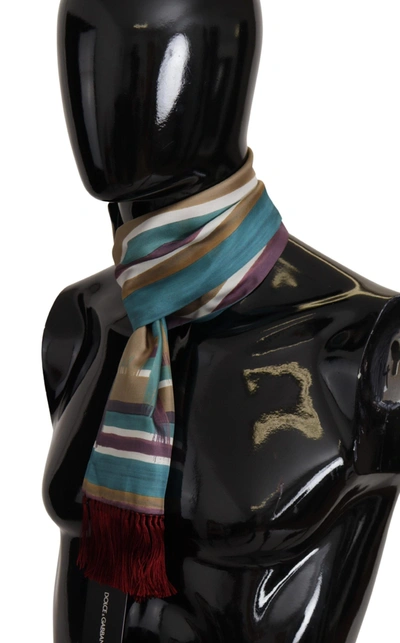 Shop Dolce & Gabbana Multicolor Striped Shwal Fringes Wrap Silk Men's Scarf