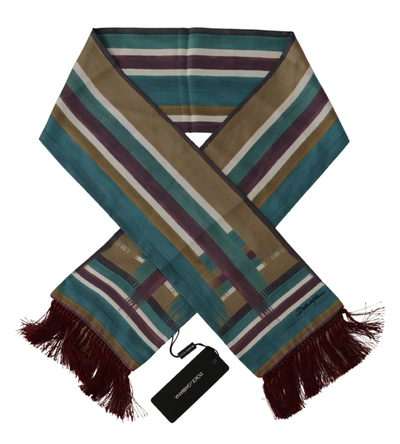 Shop Dolce & Gabbana Multicolor Striped Shwal Fringes Wrap Silk Men's Scarf