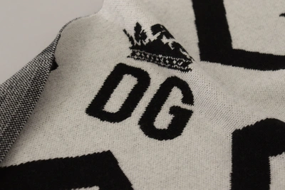 Shop Dolce & Gabbana White Black Dg Logo Star Printed Wool Fringe Men's Scarf