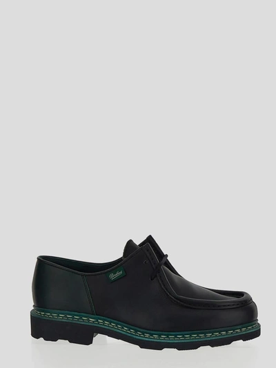 Shop Paraboot Shoes In <p> Shoes In Black Leather With Green Logged Tag