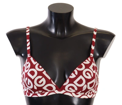 Shop Dolce & Gabbana Red White Dg Print Non Wire Cotton Bra Women's Underwear