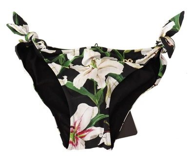 Shop Dolce & Gabbana Bikini Bottom Black Lily Print Swimsuit Women's Swimwear