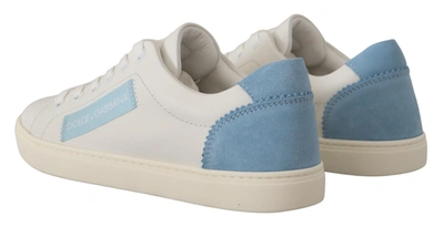 Shop Dolce & Gabbana White Blue Leather Low Top Sneakers Women's Shoes