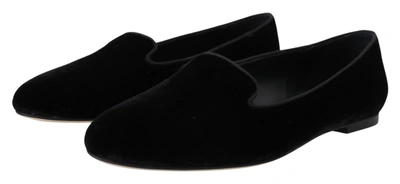 Shop Dolce & Gabbana Black Velvet Slip Ons Loafers Flats Women's Shoes