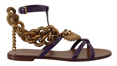 Shop Dolce & Gabbana Purple Leather Devotion Flats Sandals Women's Shoes