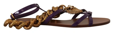 Shop Dolce & Gabbana Purple Leather Devotion Flats Sandals Women's Shoes