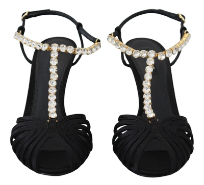 Shop Dolce & Gabbana Black Satin Clear Crystal T-strap Sandal Women's Shoes