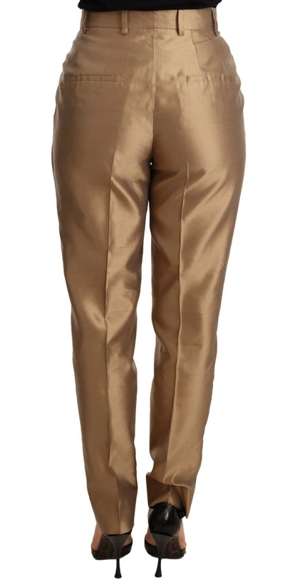 Shop Dolce & Gabbana Gold Silk Tapered Trouser Metallic Women's Pants