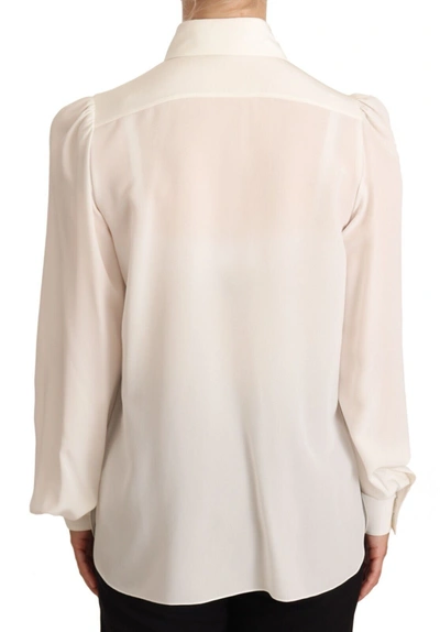 Shop Dolce & Gabbana White Long Sleeve Polo Shirt Top Women's Blouse In Off White