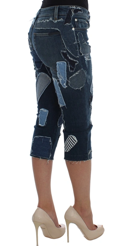 Shop Dolce & Gabbana Stretch Blue Patchwork Jeans Women's Shorts