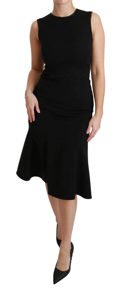 Shop Dolce & Gabbana Black Fit Flare Wool Stretch Sheath Women's Dress