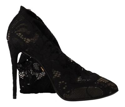 Shop Dolce & Gabbana Black Stretch Socks Taormina Lace Boots Women's Shoes