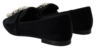 Shop Dolce & Gabbana Black Velvet Crystals Loafers Flats Women's Shoes