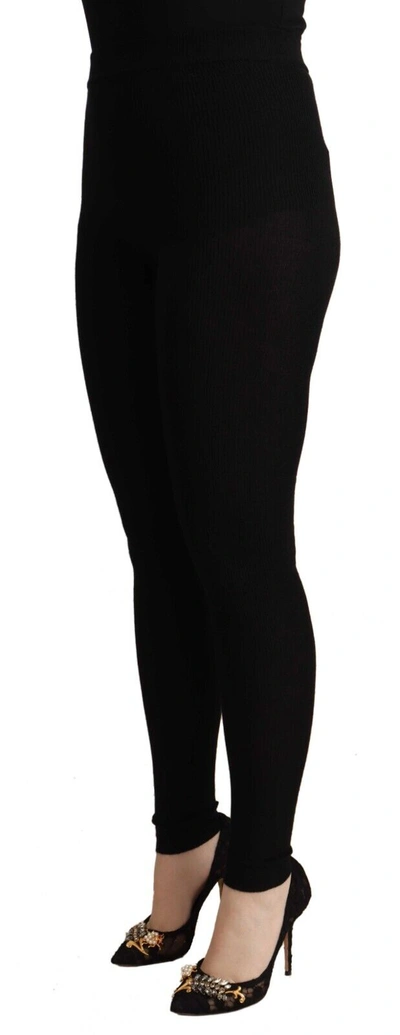 Shop Dolce & Gabbana Black Cashmere Stretch Waist Tights Women's Pants