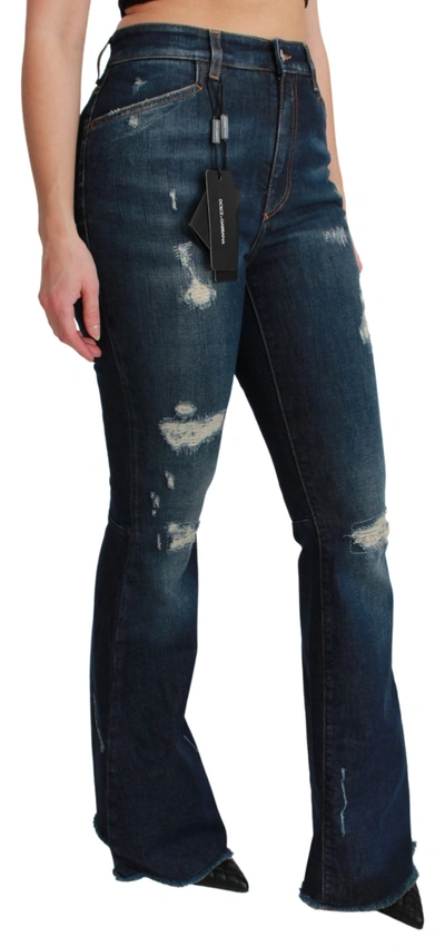 Dolce & Gabbana Chic High Waist Flare Denim Queen Women's Embroidery In Blue