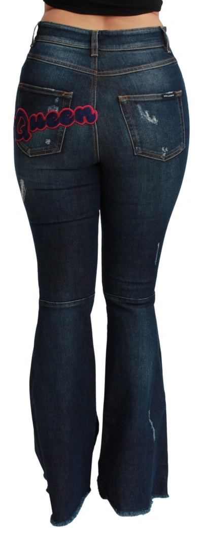 Dolce & Gabbana Chic High Waist Flare Denim Queen Women's Embroidery In Blue
