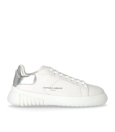 Emporio Armani White Silver Sneaker | ModeSens
