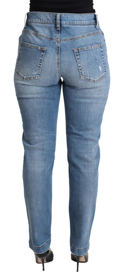 Shop Dolce & Gabbana Blue Tattered Skinny Denim Cotton Blend Women's Jeans