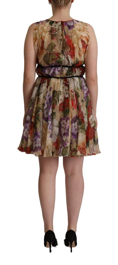 Shop Dolce & Gabbana Beige Floral Sleeveless Round Neck Mini Women's Dress
