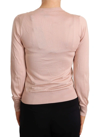 Shop Dolce & Gabbana Pink Silk Knit Rose Button Cardigan Women's Sweater