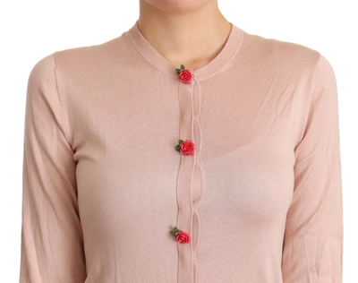 Shop Dolce & Gabbana Pink Silk Knit Rose Button Cardigan Women's Sweater