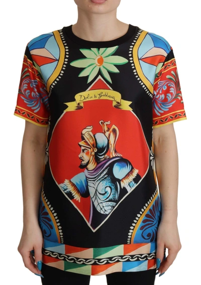 Shop Dolce & Gabbana Multicolor Soldier Carretto Silk Top  Women's T-shirt