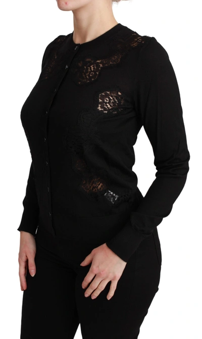 Shop Dolce & Gabbana Elegant Cashmere Silk Blend Lace Women's Cardigan In Black