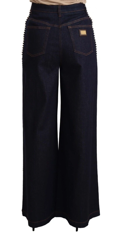 Shop Dolce & Gabbana Dark Blue Crystal Embellished Flare Women's Jeans