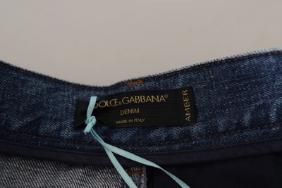 Shop Dolce & Gabbana Blue Jeans Jacquard Majolica High Waist Women's Pants