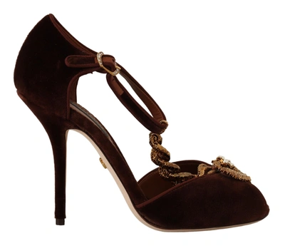 Shop Dolce & Gabbana Brown Coppar Devotion Heart Sandals Women's Shoes