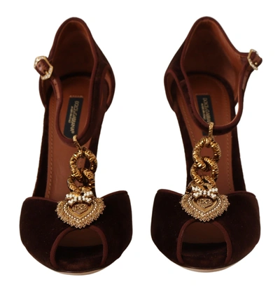 Shop Dolce & Gabbana Brown Coppar Devotion Heart Sandals Women's Shoes
