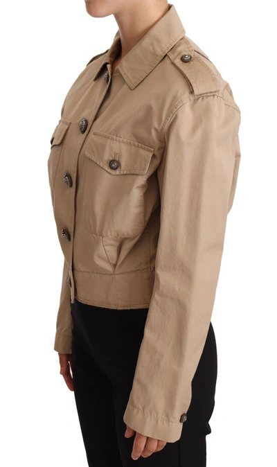Shop Dolce & Gabbana Beige Cropped Fitted Cotton Coat Women's Jacket